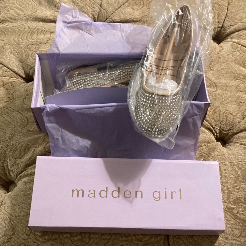 Madden Girl Silver Embellished Slip-Ons